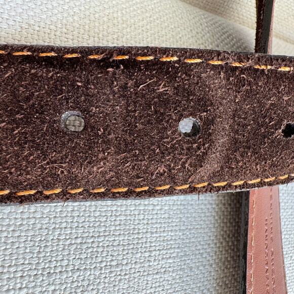 J. Hilburn Men's Brown Suede Orange Contrast Stitch Brass Buckle Belt Size 34 - Picture 3 of 10